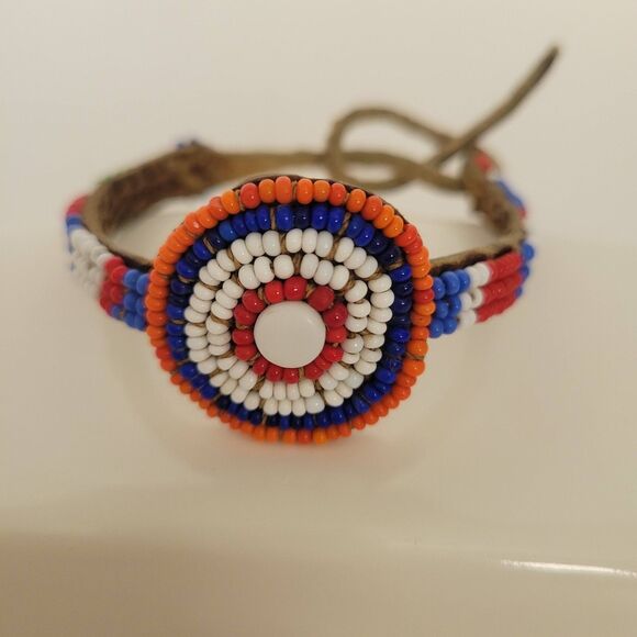 Vintage Handmade Masai Beaded Leather Bracelet - Picture 3 of 7